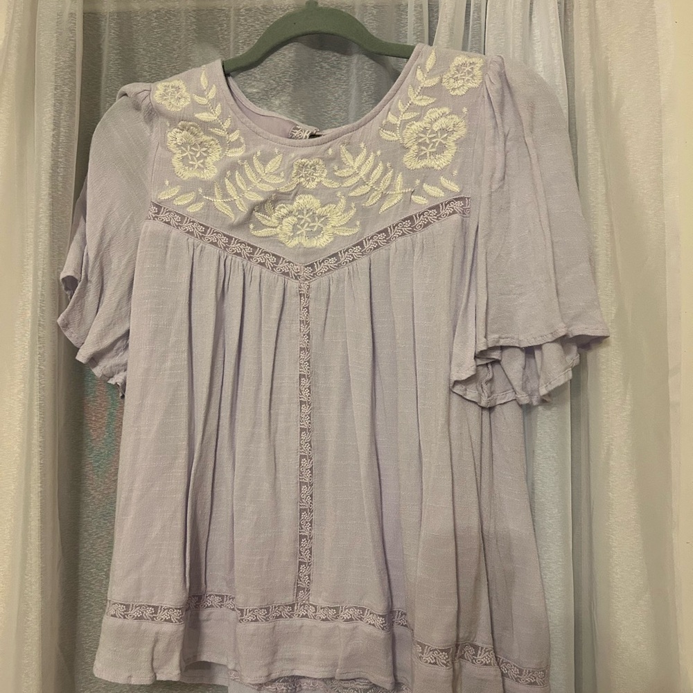 Lavender Embroidered Boho Top